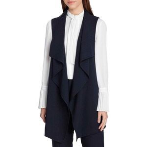 Tahari ASL Women's Navy/Gray Drape Front Pin‎ Stripe Sleeveless Blazer Size 0P